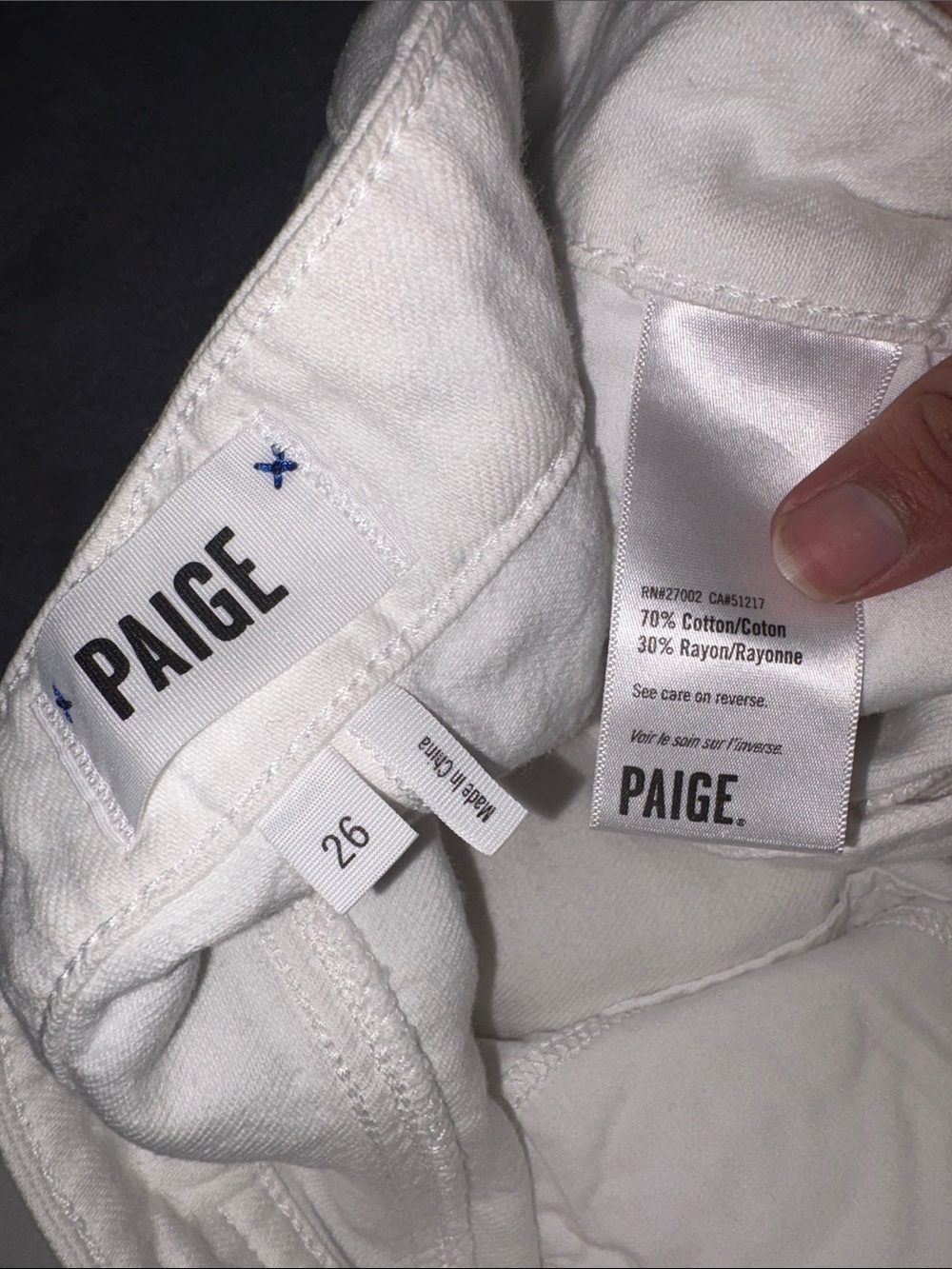 PAIGE White Frayed Hem Denim Shorts - Picture 2 of 5